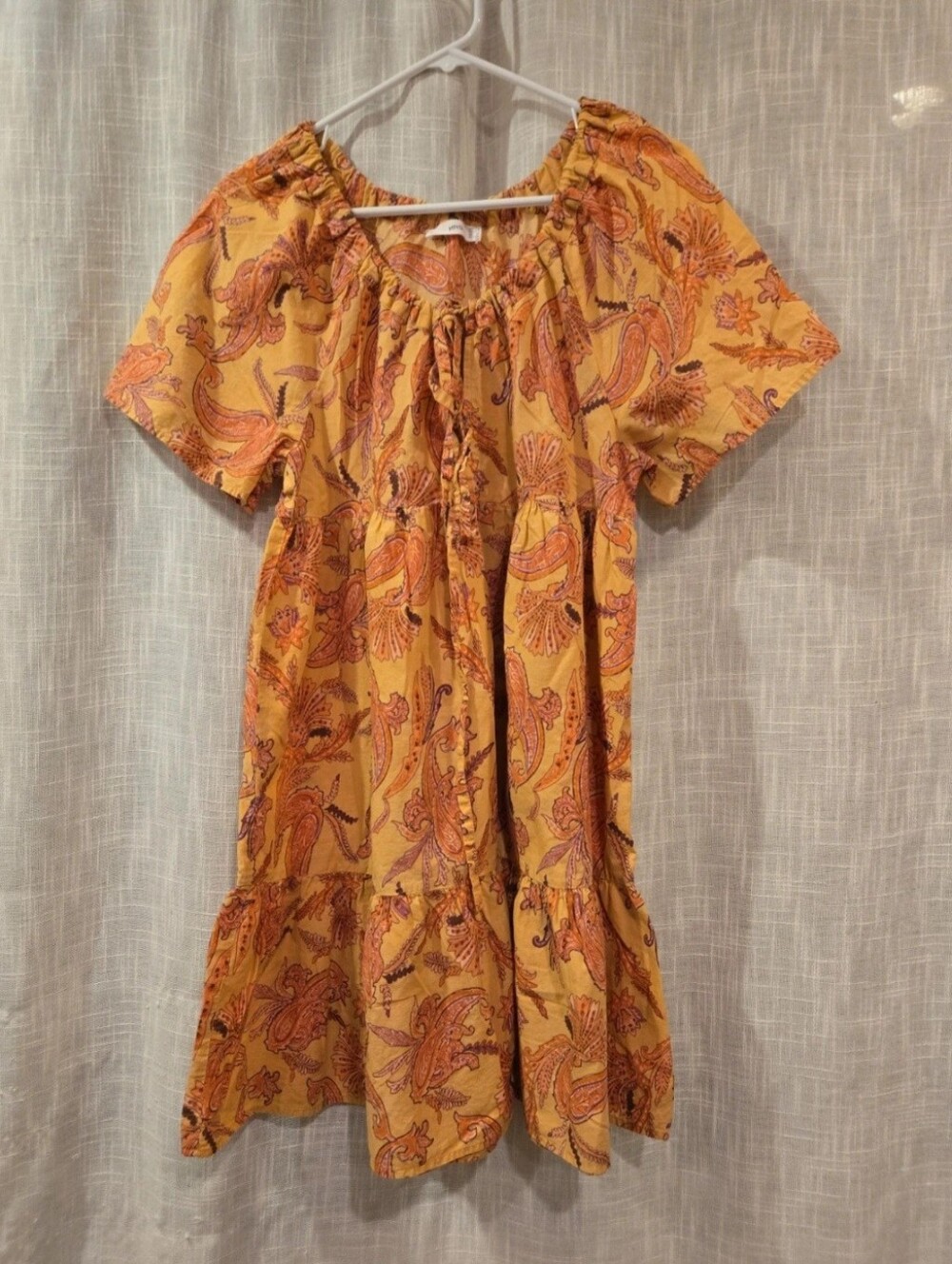 Mango Yellow and Orange Paisley Short Sleeve Dress